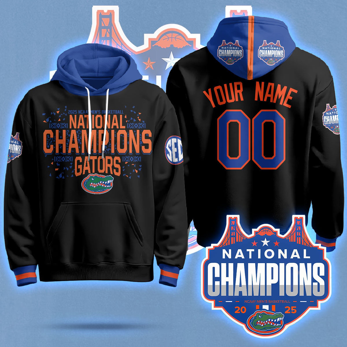 Custom Name/Gender Florida Gators 2025 National Champions Basketball Hoodie N5 - Printed