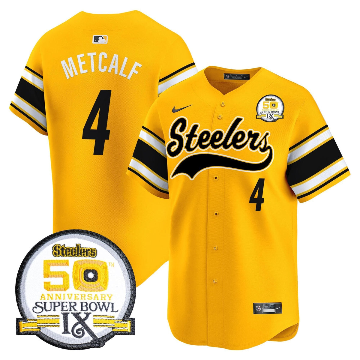 PIT 50th Anniversary Of Super Bowl IX Patch Vapor Premier Baseball Jersey - All Stitched