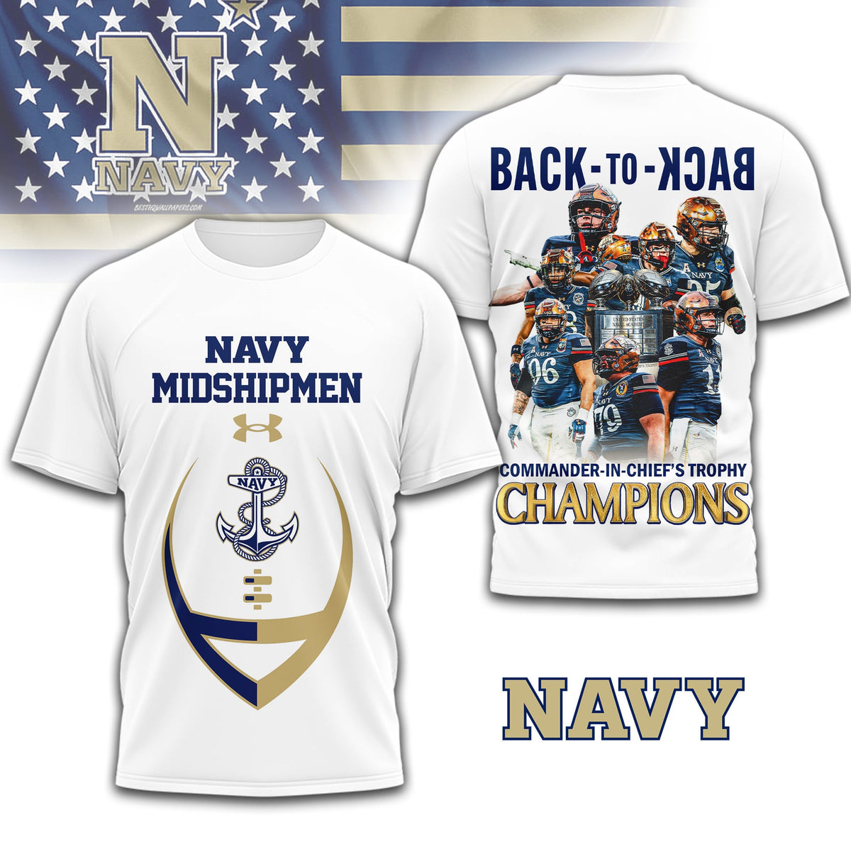 Navy Midshipmen | Premium NCAA 2025 CIC Trophy Champions 3D Shirt TD