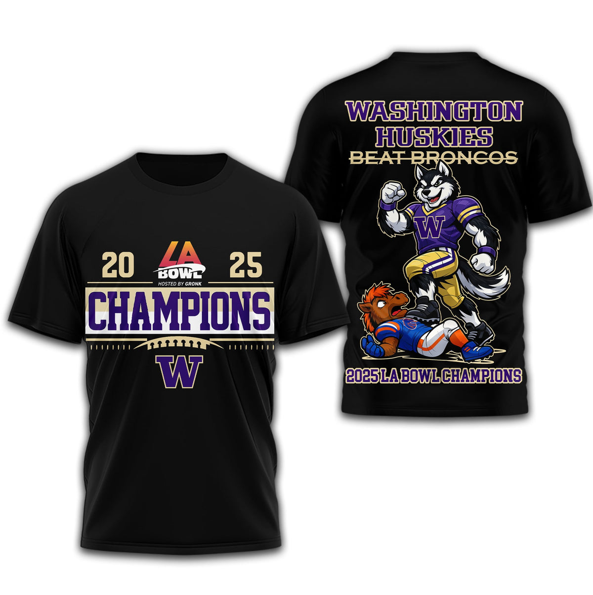 Washington Huskies | Premium NCAA 2025 LA Bowl Champions 3D Shirt TD