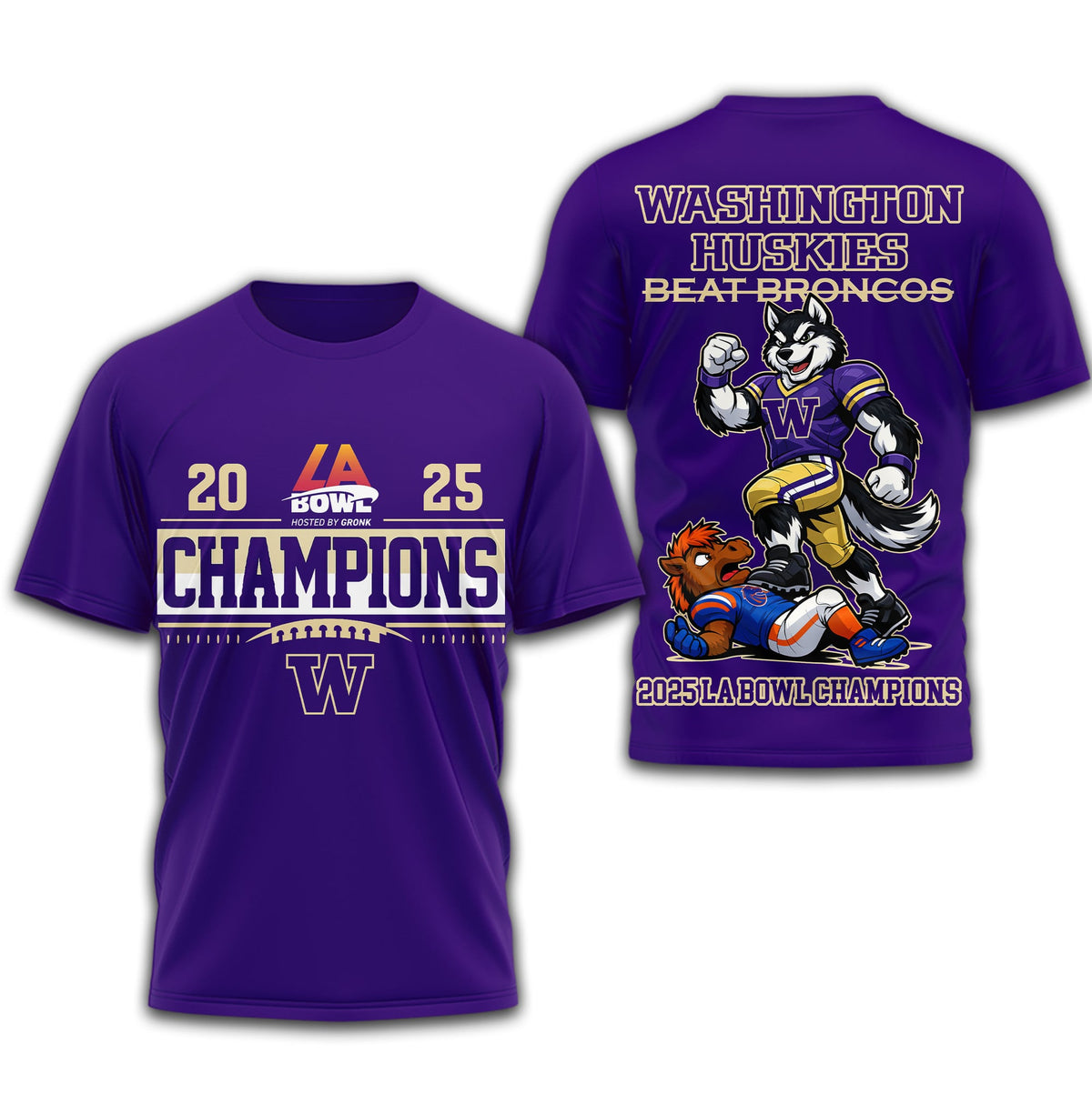 Washington Huskies | Premium NCAA 2025 LA Bowl Champions 3D Shirt TD