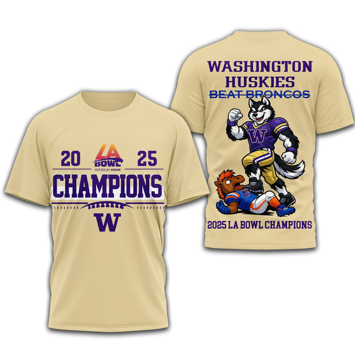 Washington Huskies | Premium NCAA 2025 LA Bowl Champions 3D Shirt TD