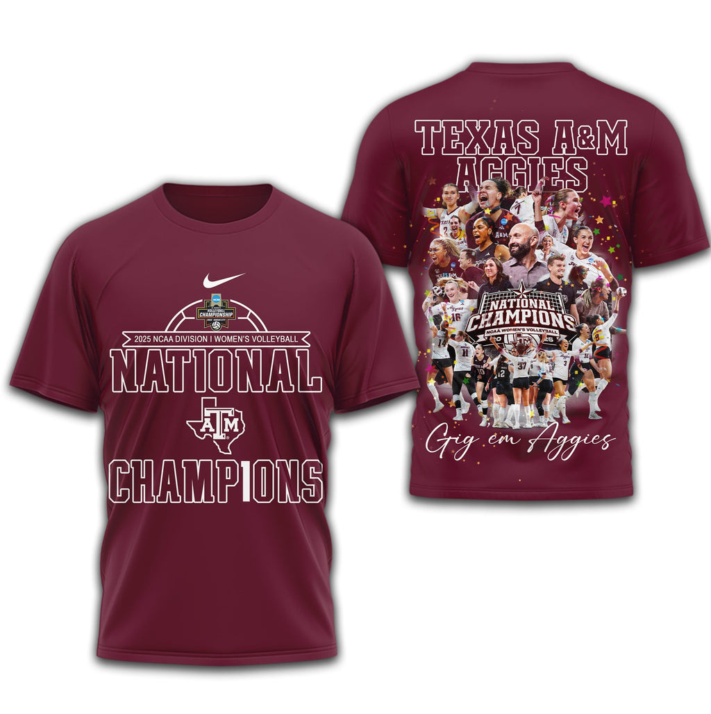 Texas A&M Aggies | Premium NCAA Volleyball National Champions 3D Shirt TD