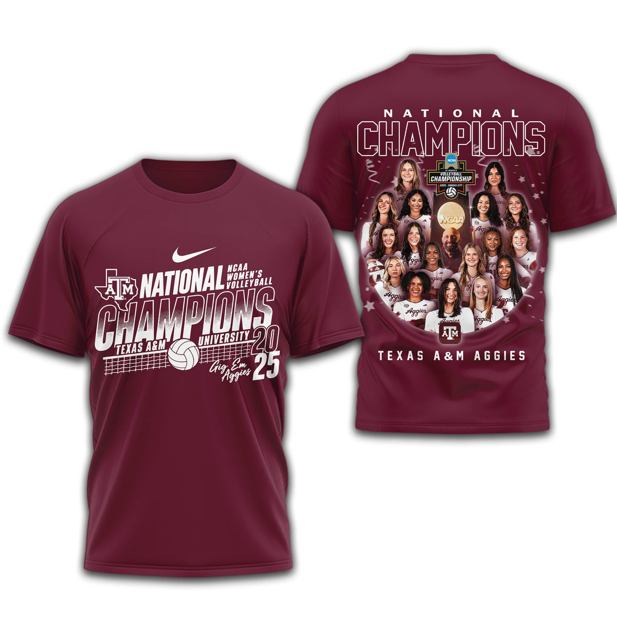 Texas A&M Aggies | Premium NCAA Volleyball National Champions 3D Shirt TD