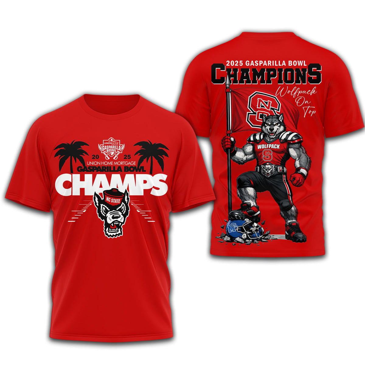 NC State Wolfpack | Premium NCAA Union Home Mortgage Gasparilla Bowl Champions 2025 3D Shirt TD