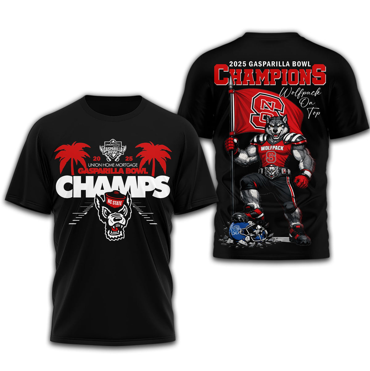 NC State Wolfpack | Premium NCAA Union Home Mortgage Gasparilla Bowl Champions 2025 3D Shirt TD
