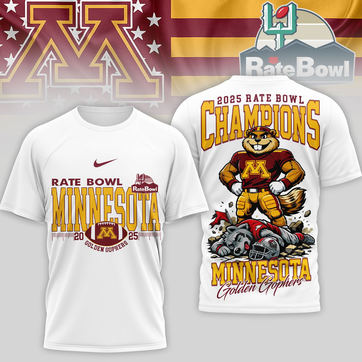 Minnesota Golden Gophers | Premium NCAA Rate Bowl Champions 3D Shirt TD090126