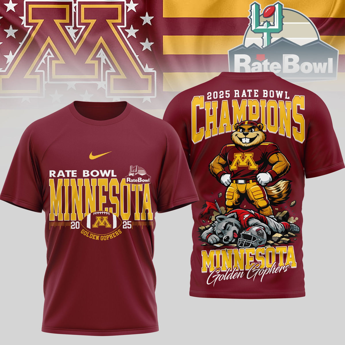 Minnesota Golden Gophers | Premium NCAA Rate Bowl Champions 3D Shirt TD090126