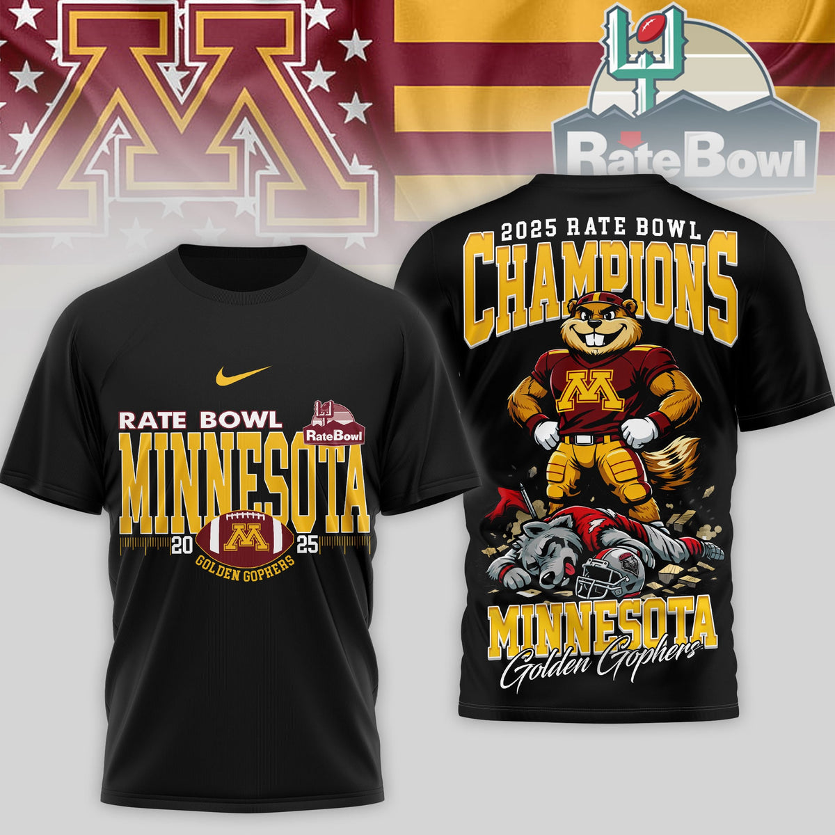 Minnesota Golden Gophers | Premium NCAA Rate Bowl Champions 3D Shirt TD090126