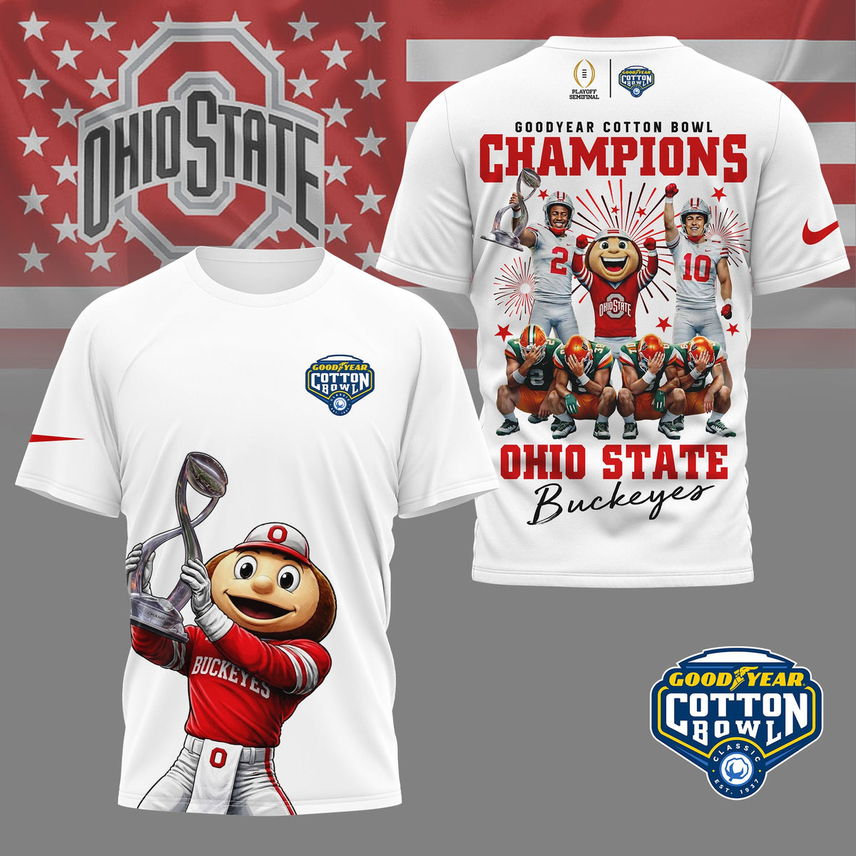 Ohio State Buckeyes | Premium NCAA Goodyear Cotton Bowl Champions 3D Shirt HI