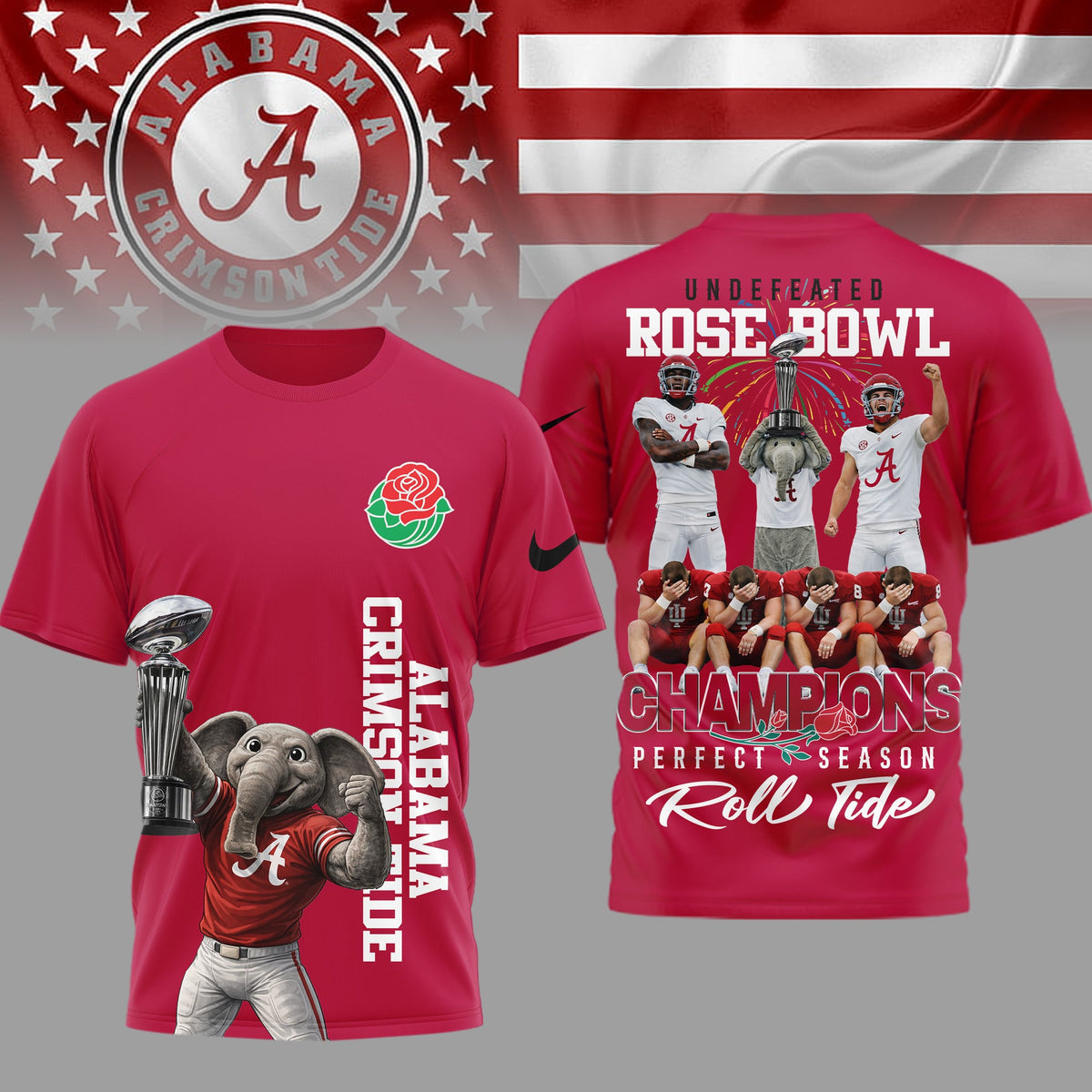 Alabama Crimson Tide | Premium NCAA Rose Bowl Champions 3D Shirt HI