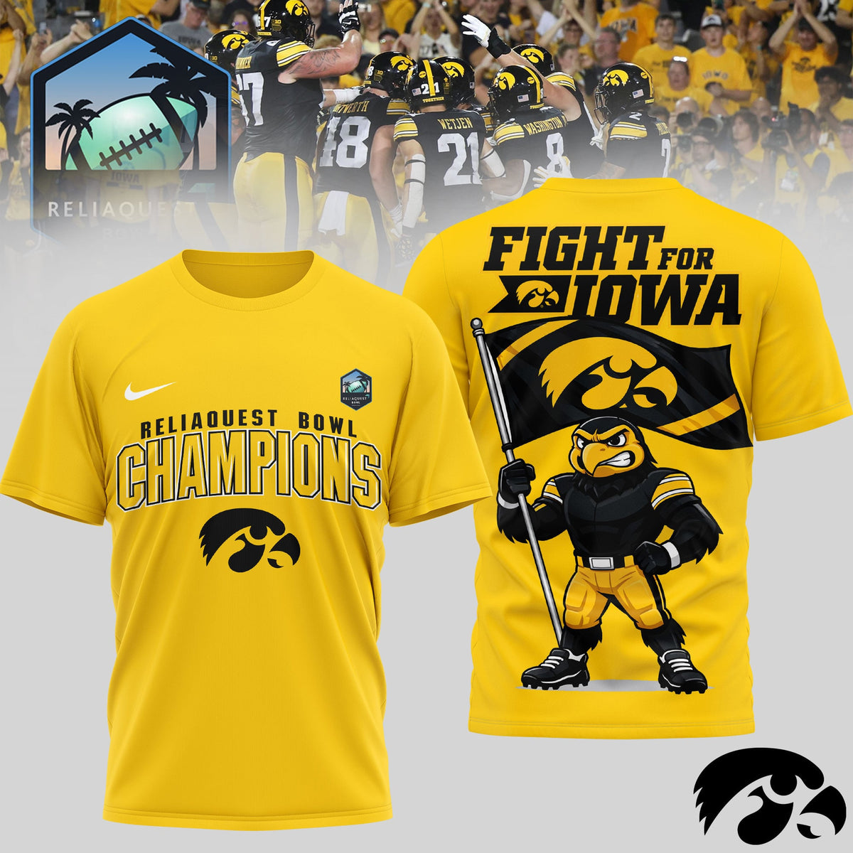 Iowa Hawkeyes | Premium NCAA RELIAQUEST BOWL CHAMPIONS 3D Shirt TD