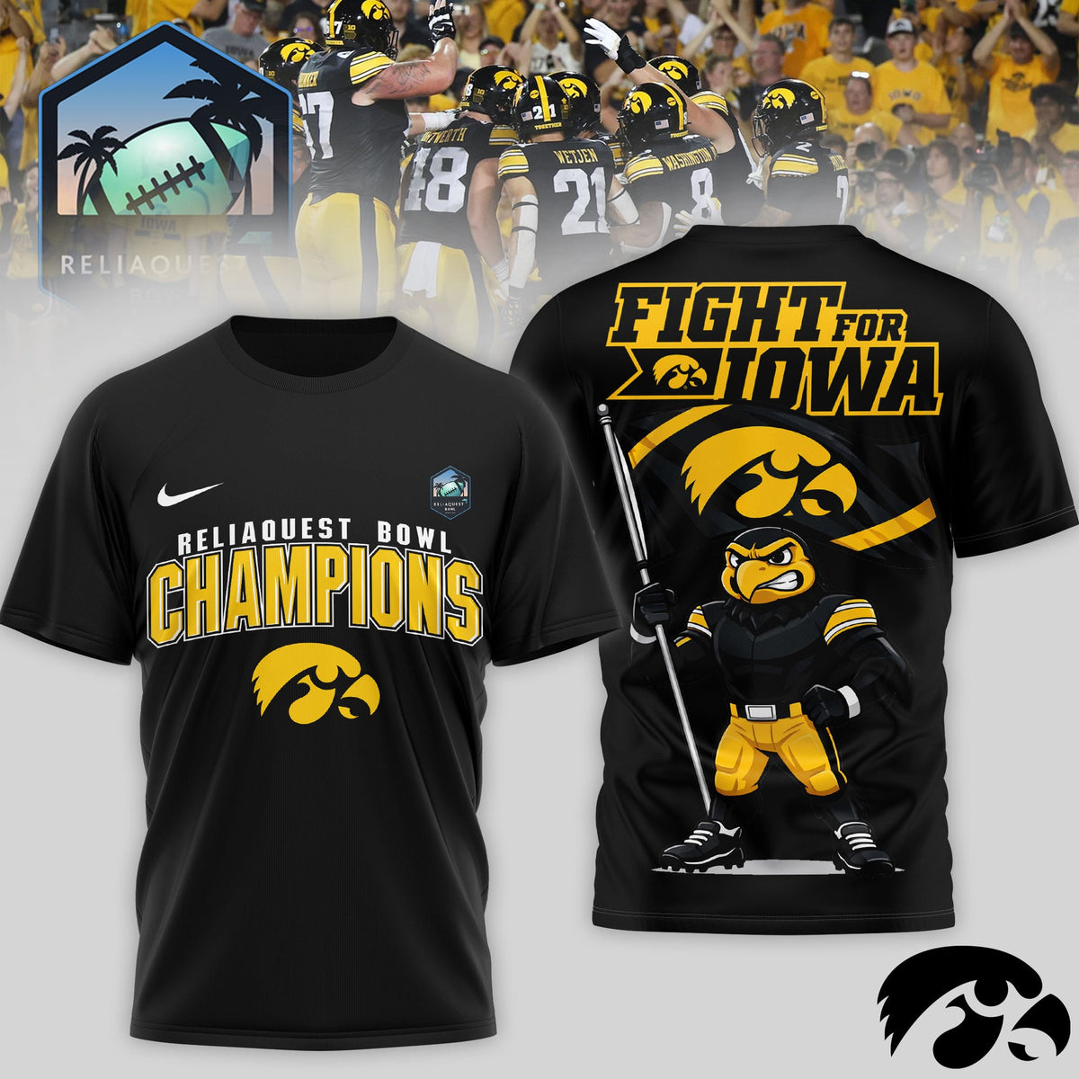 Iowa Hawkeyes | Premium NCAA RELIAQUEST BOWL CHAMPIONS 3D Shirt TD