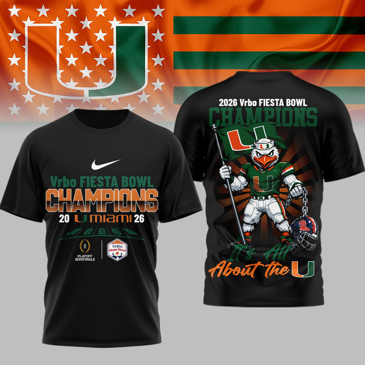 Miami Hurricanes | Premium NCAA Fiesta Bowl Champions 3D Shirt TD