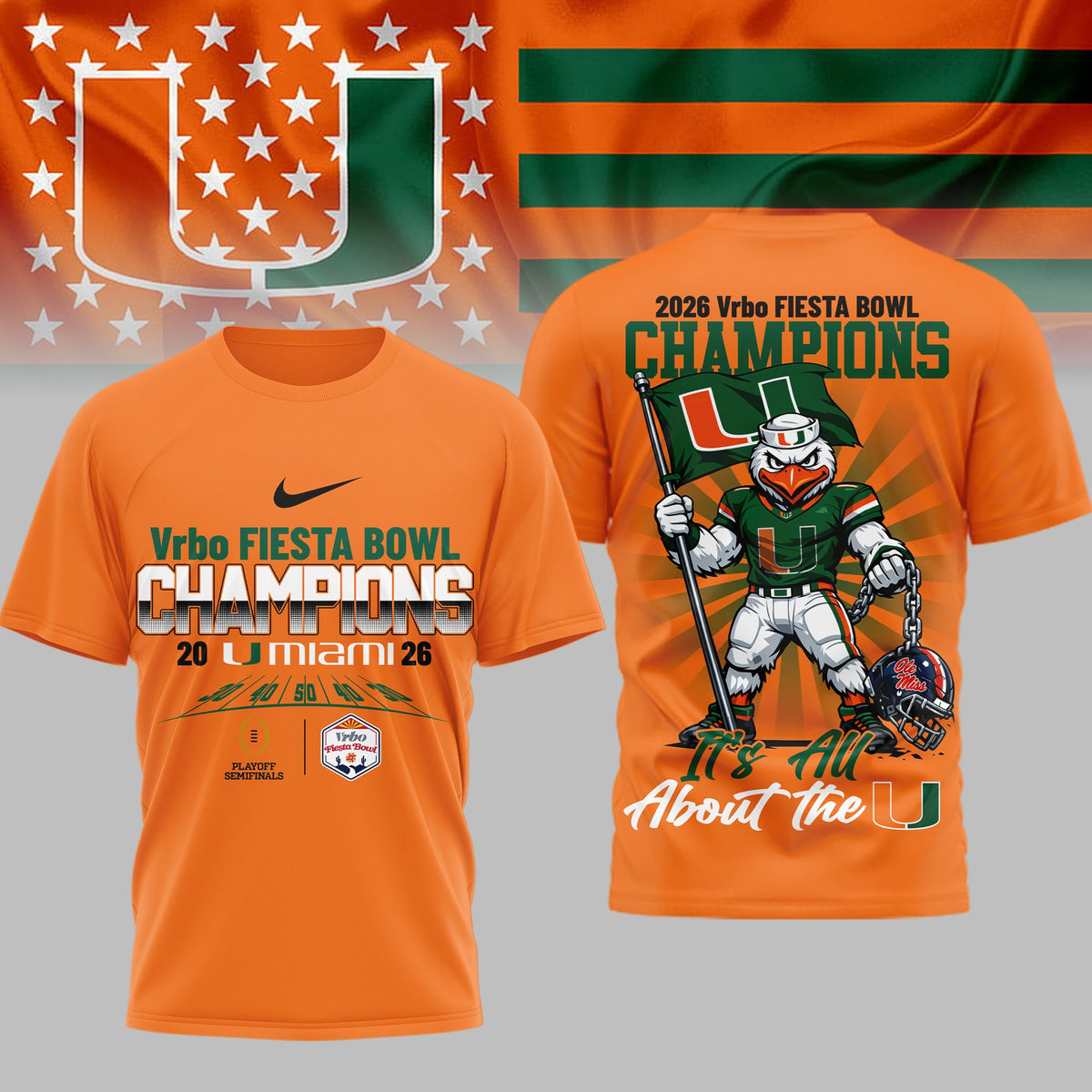 Miami Hurricanes | Premium NCAA Fiesta Bowl Champions 3D Shirt TD