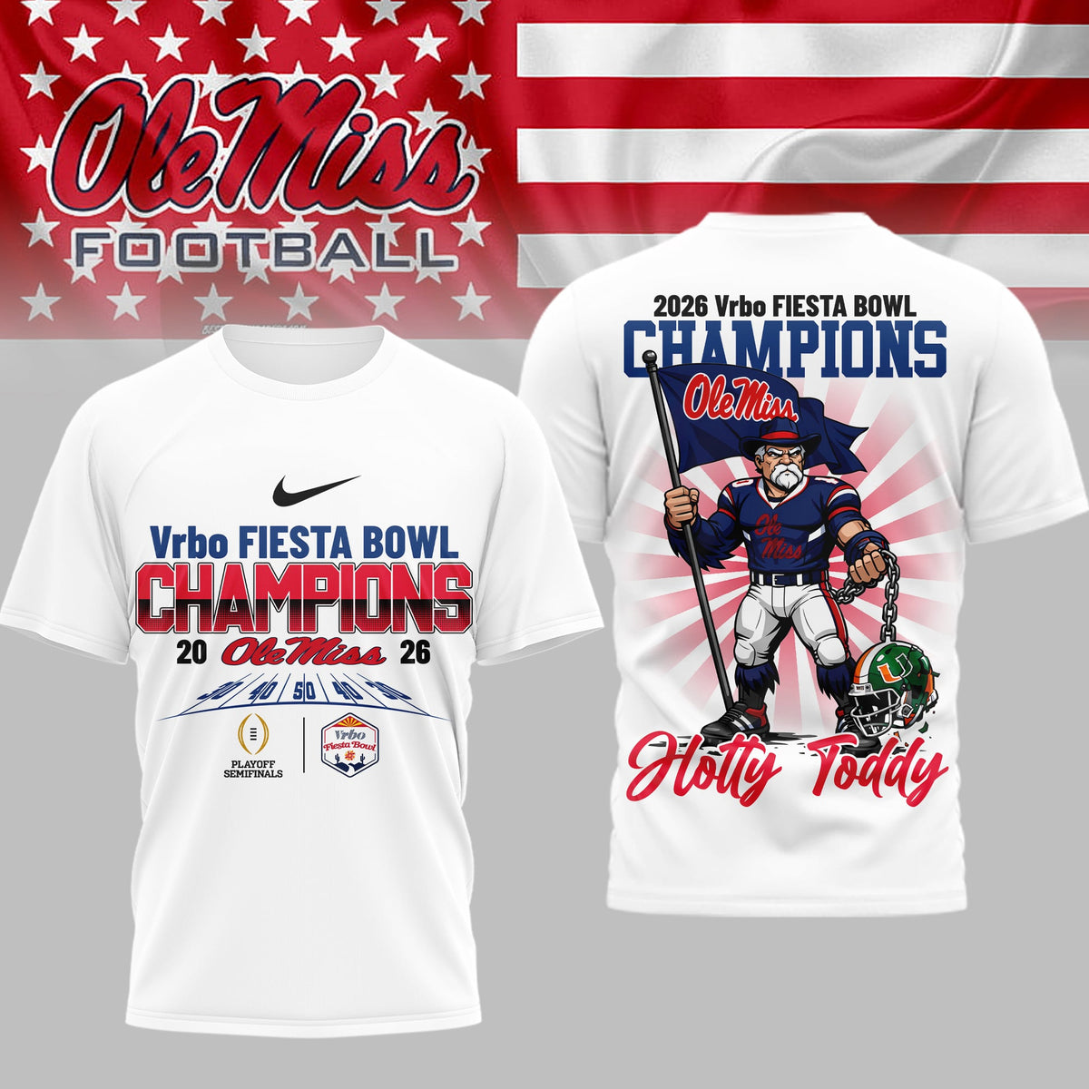 Ole Miss Rebels | Premium NCAA Fiesta Bowl Champions 3D Shirt TD