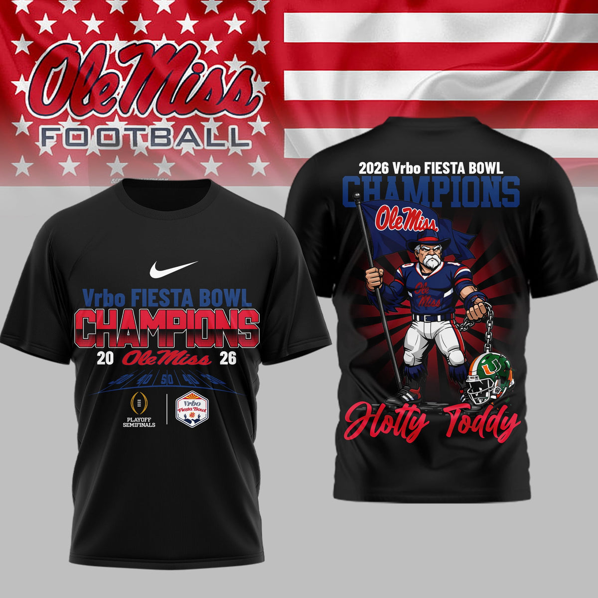 Ole Miss Rebels | Premium NCAA Fiesta Bowl Champions 3D Shirt TD