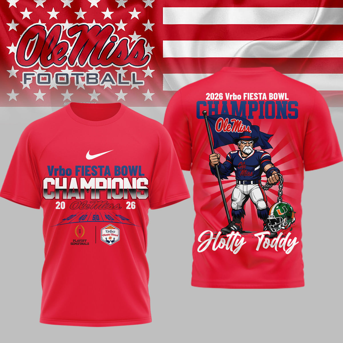 Ole Miss Rebels | Premium NCAA Fiesta Bowl Champions 3D Shirt TD