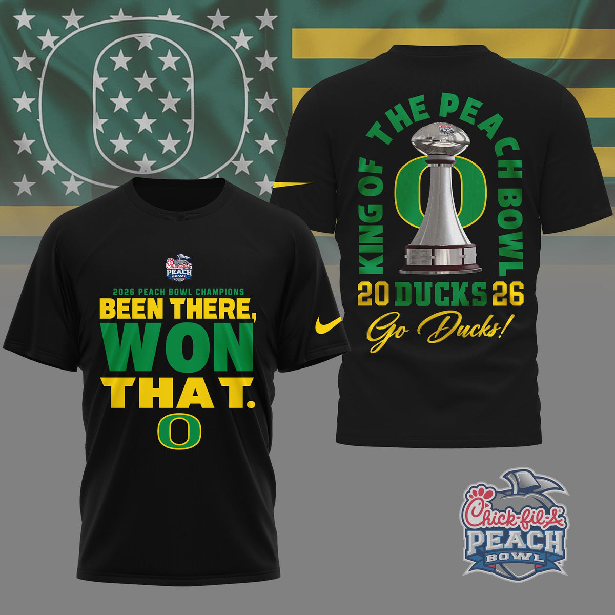 Oregon Ducks | Premium NCAA Peach Bowl Champions 3D Shirt NY