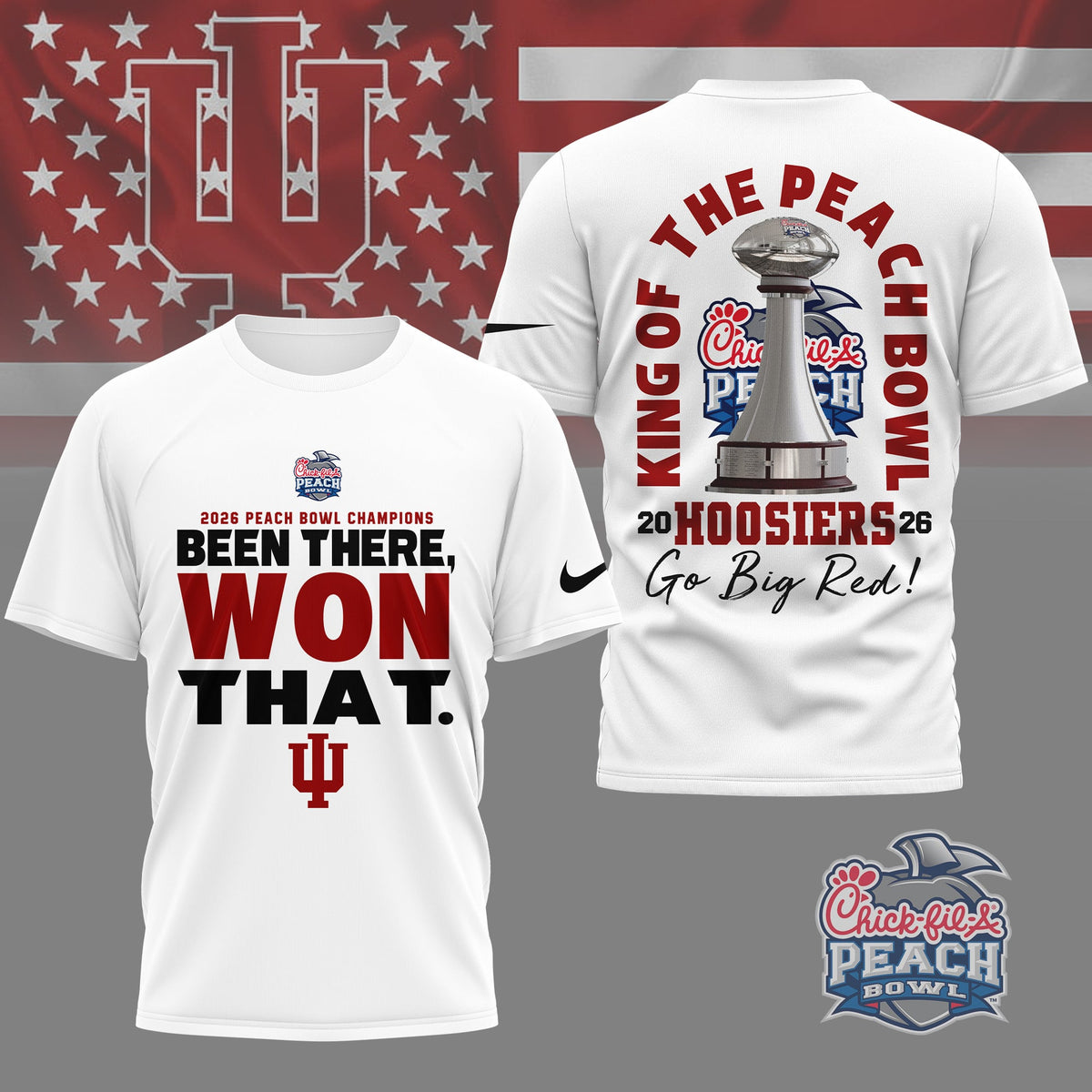 Indiana Hoosiers | Premium NCAA Peach Bowl Champions 3D Shirt NY