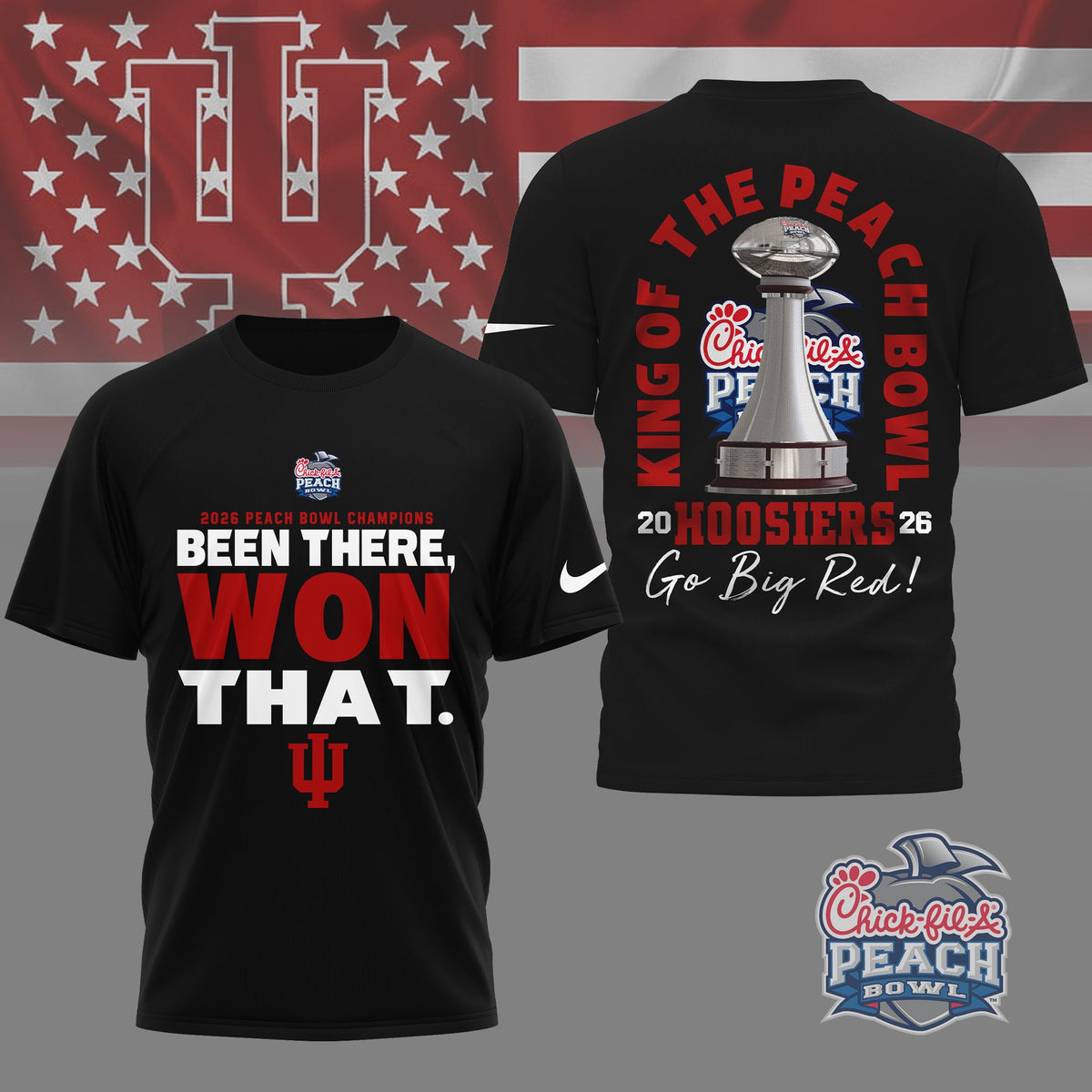 Indiana Hoosiers | Premium NCAA Peach Bowl Champions 3D Shirt NY