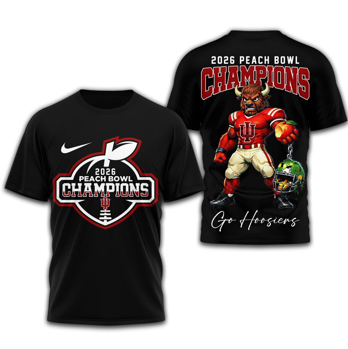 Indiana Hoosiers | Premium NCAA 2026 Peach Bowl Champions 3D Shirt TD