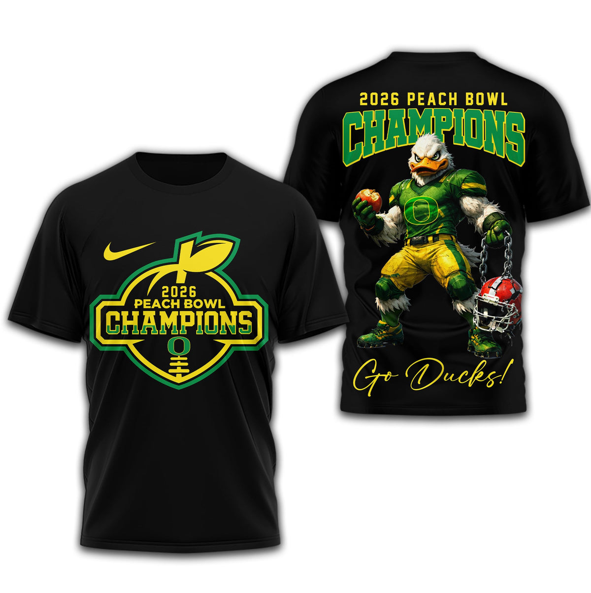 Oregon Ducks | Premium NCAA 2026 Peach Bowl Champions 3D Shirt TD