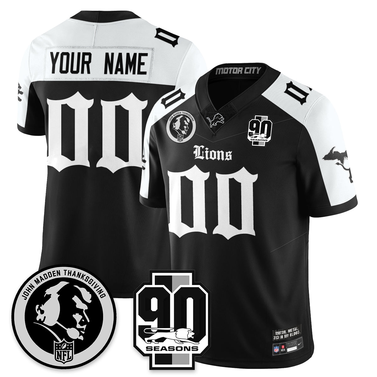 DET 'Gothic 90th Season' Vapor Limited Jersey - John Madden Patch