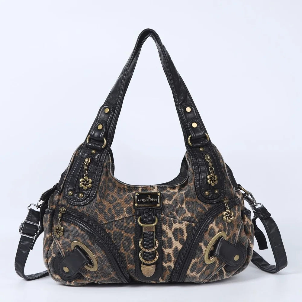Angel Kiss Women Handbags Leopard Shoulder Bag Top-handle Handbag Fashion Satchel Dumpling Shoulder Bag Tote Hobos Large Purse