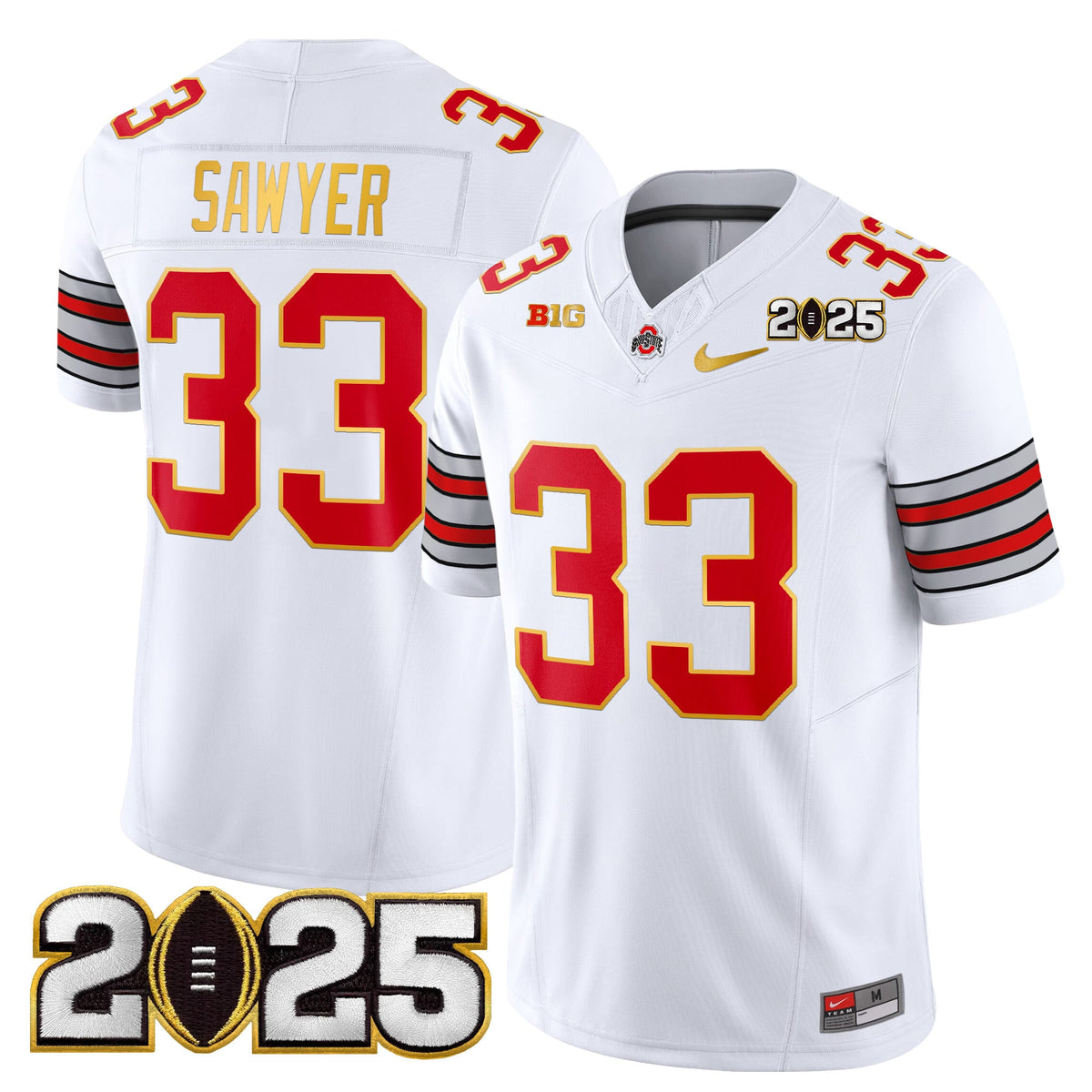 Men's Ohio State Buckeyes 'Heritage Stripe' 2025 CFP Final Patch Gold Trim Vapor Limited Jersey - All Stitched