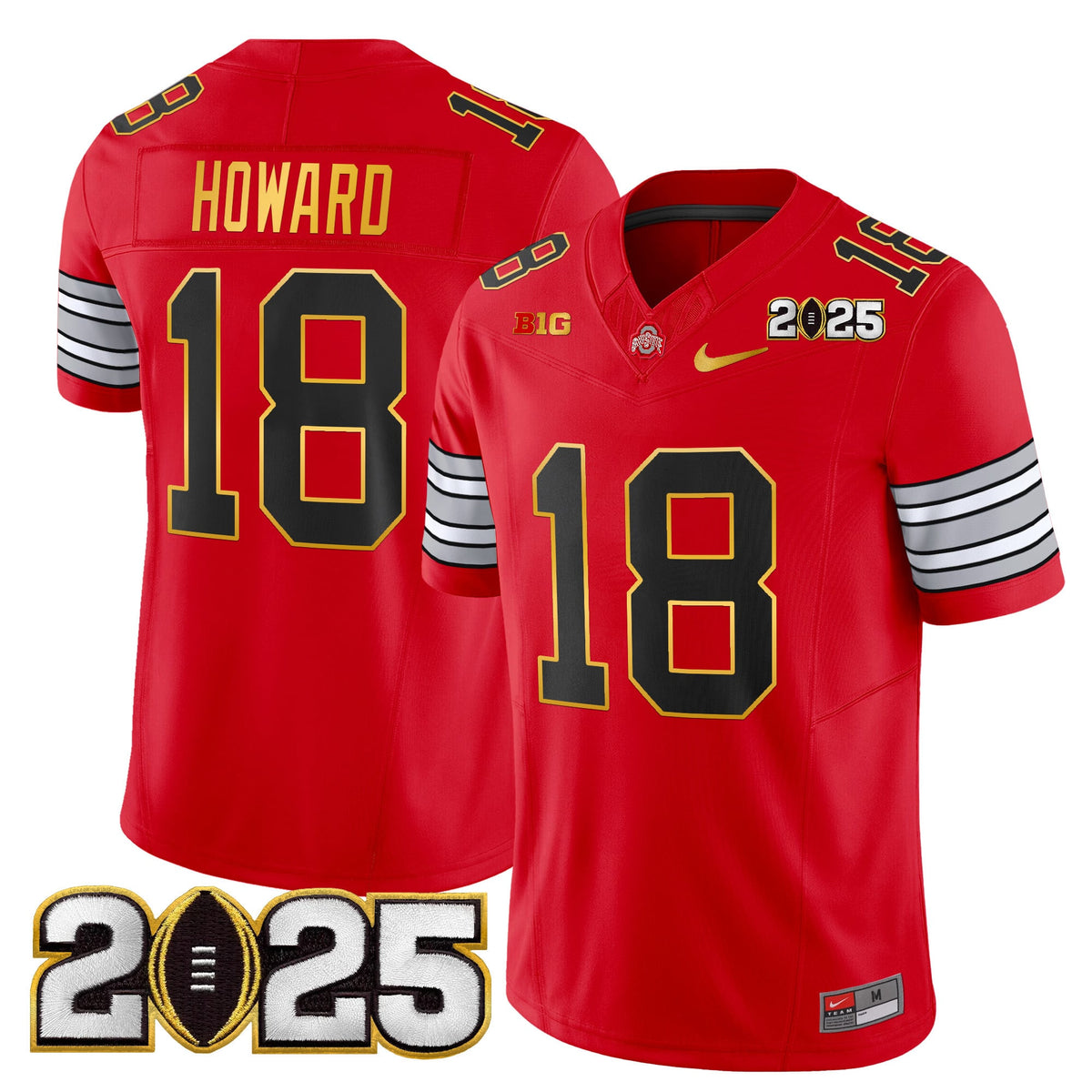 Men's Ohio State Buckeyes 'Heritage Stripe' 2025 CFP Final Patch Gold Trim Vapor Limited Jersey - All Stitched