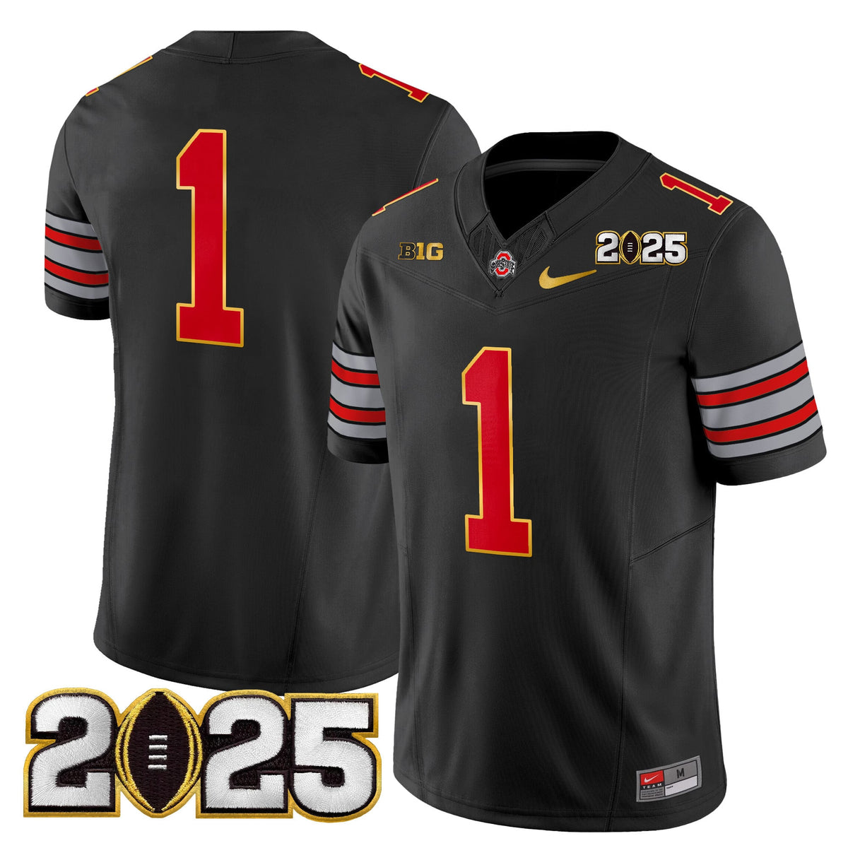 Men's Ohio State Buckeyes 'Heritage Stripe' 2025 CFP Final Patch Gold Trim Vapor Limited Jersey - All Stitched