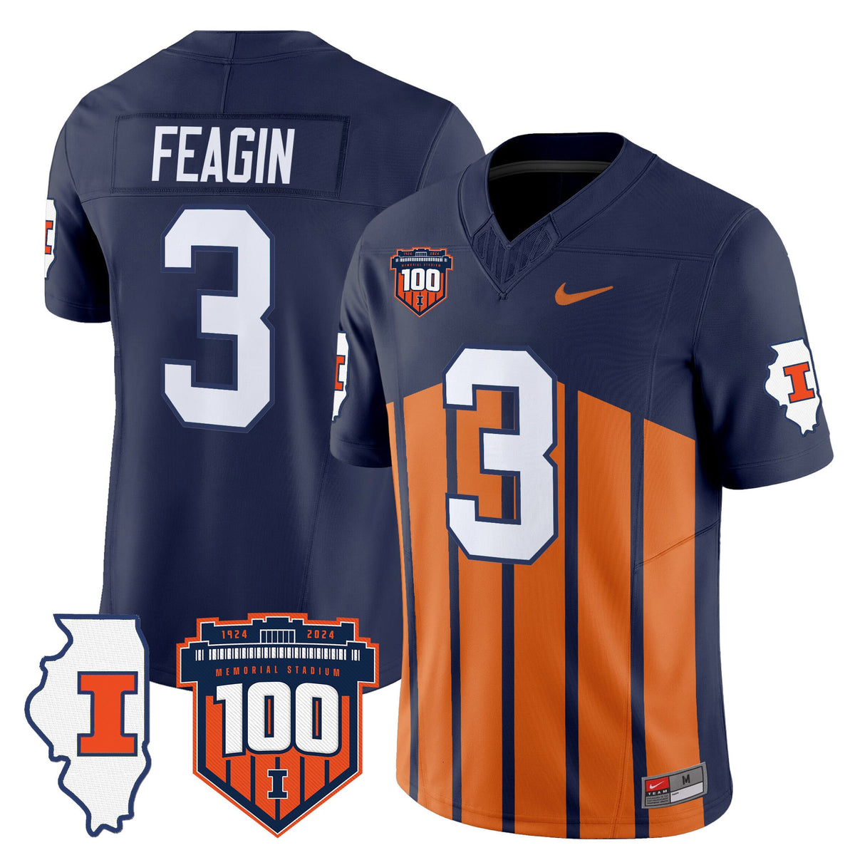 Men's Illinois Fighting Illini 100th Memorial Stadium Patch Vapor Limited Jersey - All Stitched