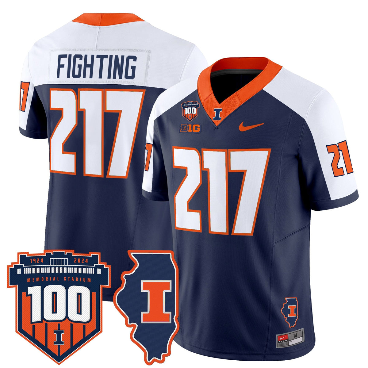 Men's Illinois Fighting Illini 100th Memorial Stadium Patch Vapor Limited Jersey - All Stitched