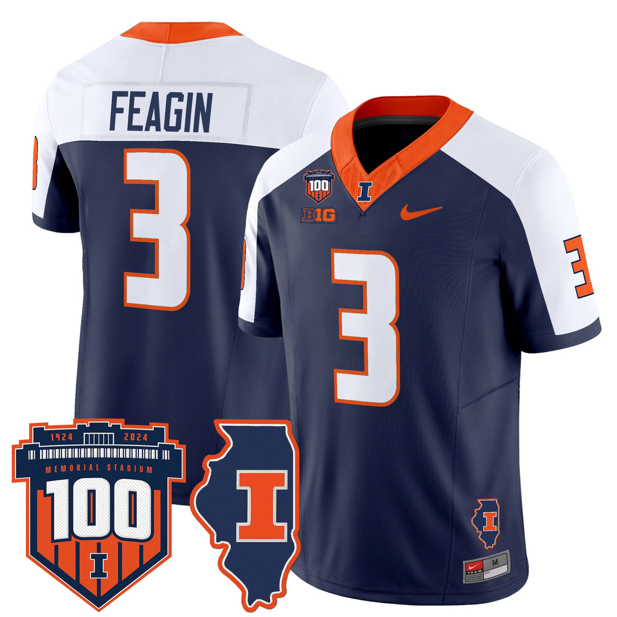 Men's Illinois Fighting Illini 100th Memorial Stadium Patch Vapor Limited Jersey - All Stitched