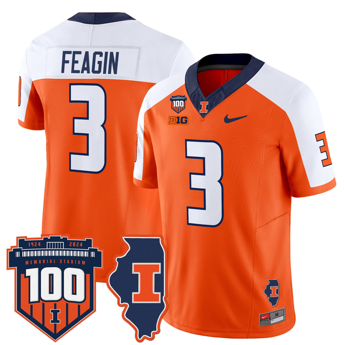Men's Illinois Fighting Illini 100th Memorial Stadium Patch Vapor Limited Jersey - All Stitched