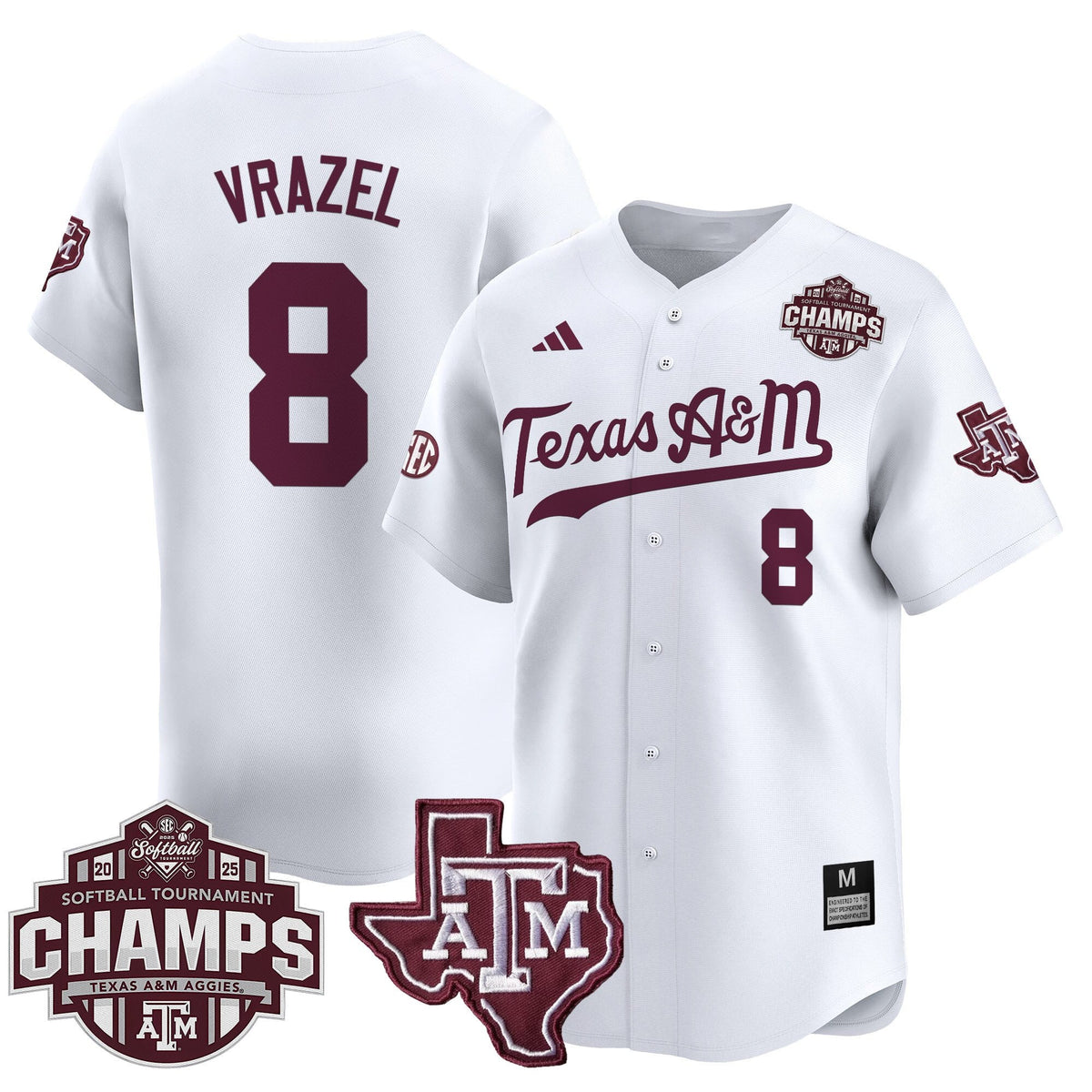 Men's Size - Texas A&M Aggies 2025 SEC Softball Conference Tournament Champions Patch Vapor Premier Limited Jersey - All Stitched